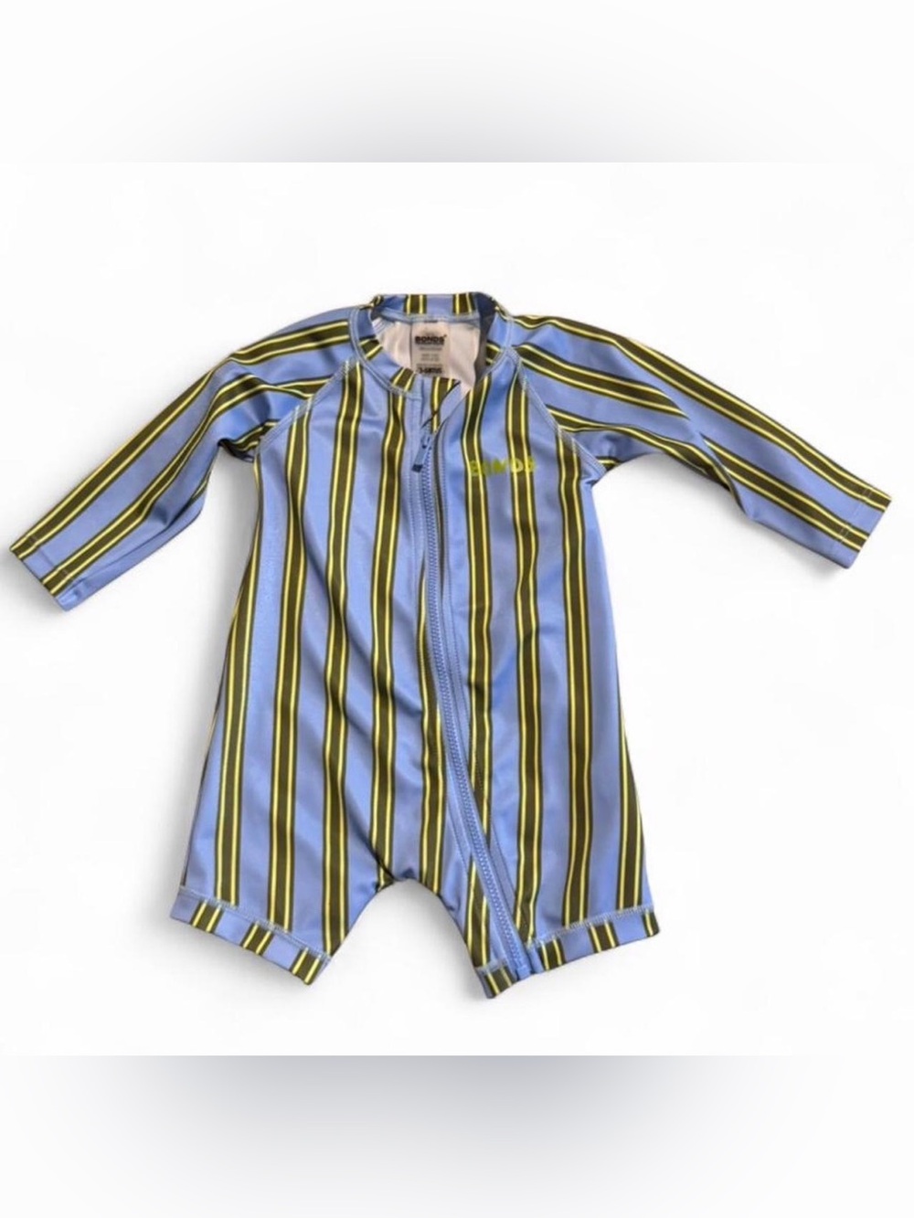 Bonds Blue & Lime Striped Zip One-Piece